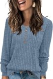 DB MOON Womens Lightweight Sweaters 2024 Long Sleeve Henley Shirt Fall Casual Crewneck Tunic Tops