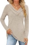 Women’s Fall Long Sleeve Tunic Tops for Leggings V Neck Button Casual Blouse Sweatshirt