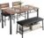 IRONCK Dining Table Set for 4, Kitchen Table with Upholstered Bench and 2 Chairs, Kitchen Table and Chairs Set for Small Space, Apartment, Rustic Brown