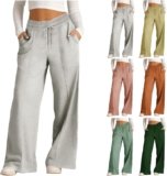 Wide Leg Sweatpants Women Oversized Elastic Drawstring Straight Pants Ladies Low Waisted Baggy Lounge Trousers Pocket