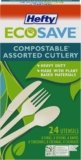 Hefty ECOSAVE Heavy Duty Assorted Cutlery, White, 24 Count, Pack of 8