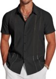 COOFANDY Men’s Cuban Guayabera Shirt Short Sleeve Button Down Shirts Casual Summer Beach Linen Shirts