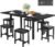 VECELO 7-Piece Dining Table Set with 6 Square Stools, 63″ Expandable Kitchen Table with USB Charging & Metal Frame for 2/4/6, Wood Dinette Perfect for Small Spaces, Easy Assembly, Black