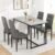 Dining Table Set for 4 with Chairs Faux Marble Dining Table Set Modern 47″ Kitchen Table Set with 4 PU Chairs for Apartment Space Saving Waterproof & Easy Clean (Gray+Gray)