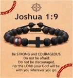 UNGENT THEM Baseball Soccer Gifts, Natural Stone Baseball Soccer Cross Bracelet for Son/Grandson/Nephew