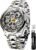 OUPINKE Men’s Skeleton Mechanical Watches Luxury Dress Automatic Self Winding Sapphire Crystal Waterproof Tungsten Steel Band Wrist Watches