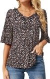 Ivicoer Women’s Casual V Neck T Shirts Loose Summer Fall 3/4 Bell Sleeve Tops Ruffle Tunic Blouses