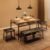 GAOMON Dining Table with Benches, Kitchen Table Set for 4, Dining Room Table Set with Upholstered Bench and Square Stools, Metal and Wood Dining Table Set for 4 with Storage for Small Space-Vintage