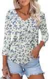 KTILG Women’s V Neck T Shirts 3/4 Sleeve Blouse Summer Tops Dressy Casual Solid Basic Tees