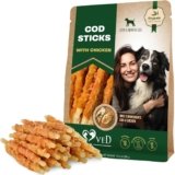 Beloved Pets Cod Sticks Dog Treats Chicken Wrapped – All Natural Rawhide – Free & Grain Free Long Lasting Chews for Large & Small Dogs – Dried Pet Snacks – Support Healthy Teeth & Skin Coat