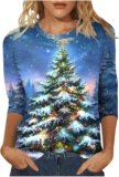 2024 Christmas Shirts for Women Cute Xmas Tree Graphic Sweatshirt Funny Gifts 3/4 Sleeve Fall Loose Fit Shirt Blouse