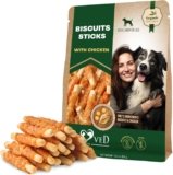 Biscuits Sticks Dog Treats Chicken Wrapped Human Grade Meat – Natural Dried Snacks Rawhide – Free & Grain Free Long Lasting Chews for Large & Small Dogs – Best for Training & Healthy Teeth