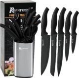ROMANTICIST Kitchen Knife Set with Block – 8PCS High Carbon Stainless Steel with Chef Knife, Slicer Knife – Best Kitchen Knife Set Gift for Professional Chef Home Cooks