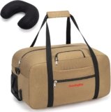 17x10x9 United Airline Personal Item Under Seat Duffel Bag With Free Pillow And USB Port (Beige)