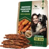 Dog Smoked Rawhide Sticks Wrapped Chicken & Pet Natural Chew Treats – Grain Free Organic Meat & Healthy Human Grade Dried Snacks in Bulk – Best Twists for Training Small & Large Dogs – Made for USA