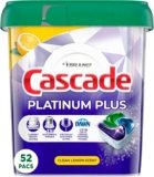 Cascade Platinum Plus Dishwasher Pods, Dish Detergent ActionPacs, Cleaning Supplies, Lemon, 52 Count